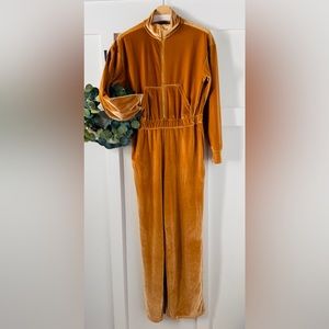 Fabletics Velour Zip-Up Wide Leg Coverall Jumpsuit Light Honey size M/8